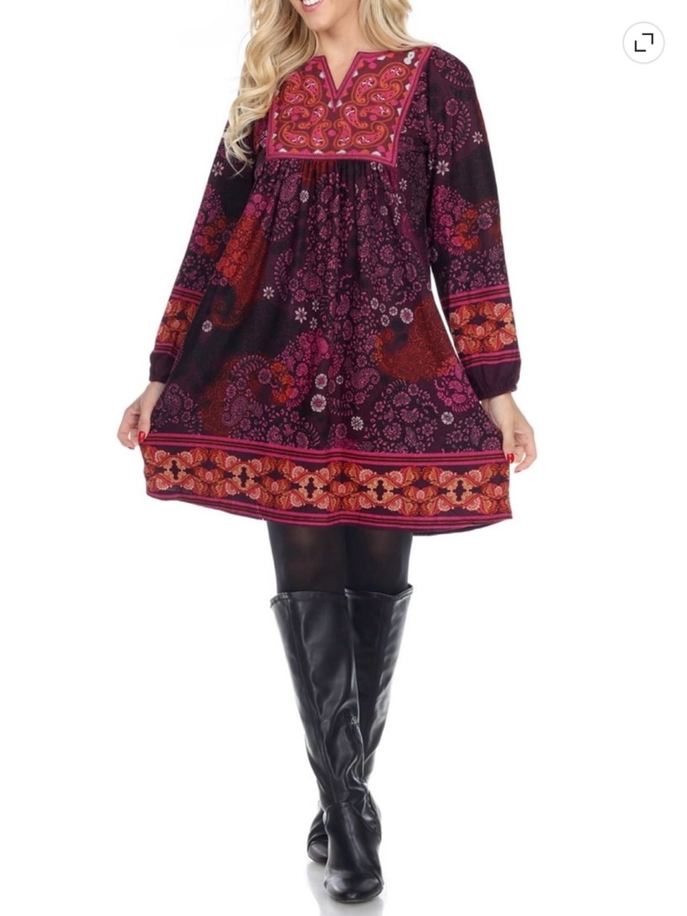 White Mark Boho Embroidered Dress Small S